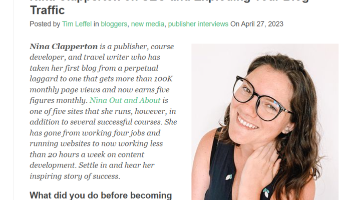 Nina Clapperton – Profitable Part-Time Blogger
