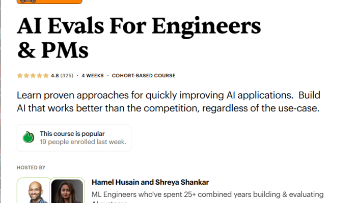 Master AI evaluation skills with Hamel Husain and Shreya Shankar’s course designed for engineers & PMs. Learn, apply, and excel in AI product building.