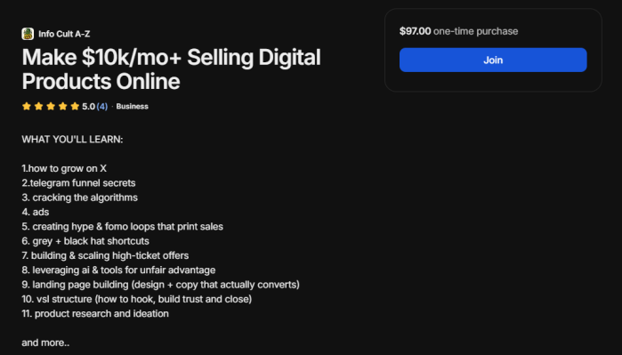 Make $10k/mo+ Selling Digital Products Online by Info Cult A-Z