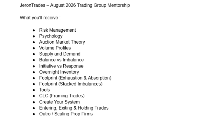 JeronTrades – August 2026 Trading Group Mentorship